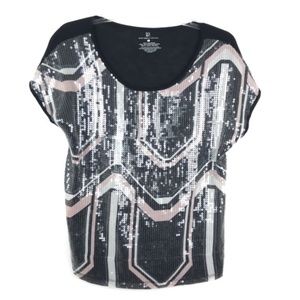 NY&C Pink Black Sequin Detail Short Sleeve Blouse